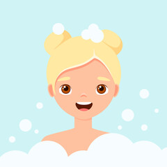 The girl is washing. Cartoon design. Vector illustration.
