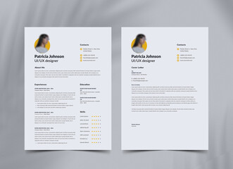 One Page Resume/CV. Feminine resume design. CV set for women.