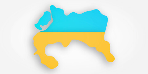 Ukraine detailed map with flag of country. Painted in watercolor paint colors in the national flag,  Flag of Ukraine painted on a concrete wall with russian soldiers.