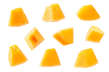Set of Cantaloupe slices on white background
