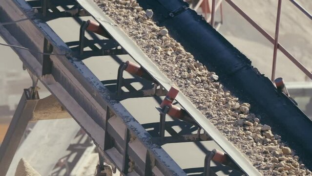 Conveyor and production of construction gravel and sand. Quarry and mineral extraction plant. Extractive industry. slow motion. 4K