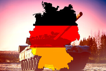 Ein Panzer und Flagge von Deutschland
