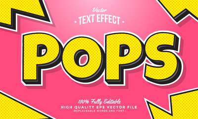 Pops Yellow Cartoon Editable Modern Text Effect Vector Files