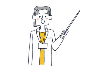 指示棒で指しながら説明する女性医師