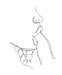 one line abstract, face art holding thumbs up on black and white on white background great for posters and decorations