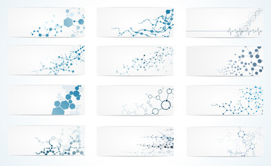 Set of DNA structure medical molecular digital vector science background