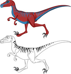 Velociraptor dinosaur with its doodle outline on white background