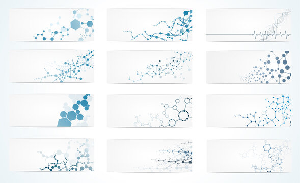Set of DNA structure medical molecular digital vector science background