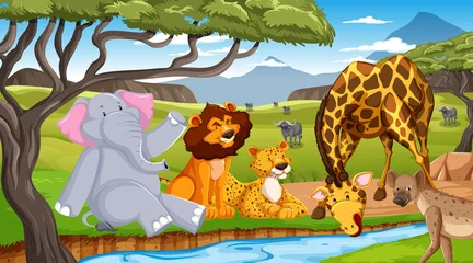 Wild animals in savanna forest landscape © blueringmedia