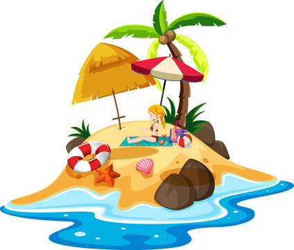 girl sunbathing on beach island scene clip art preview