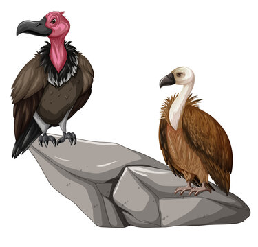 Two vulture birds on the rock