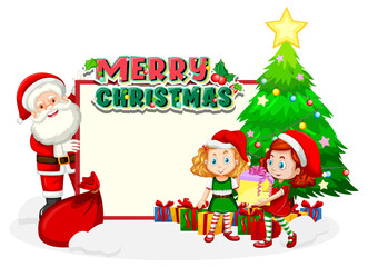 Empty banner in Christmas theme with Santa Claus and children