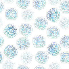 Blue spiral linear circles seamless pattern. Retro background. Vector