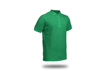 Green polo shirt with ghost model concept floating in plain background