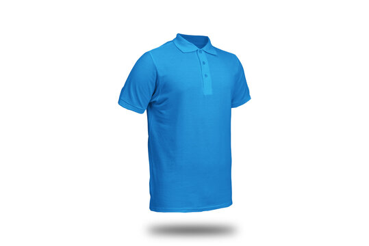 French Blue Polo Shirt With Ghost Model Concept Floating In Plain Background