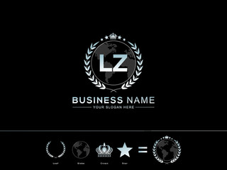 LZ l&z logo Icon, Initial Lz Letter Logo with circle Leaf Globe Royal Crown and Star Image - obrazy, fototapety, plakaty