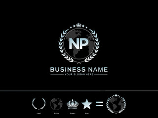 New NP letter Logo, Creative Np pn logo design Modern circle Leaf Globe Royal Crown and Star Design for company - obrazy, fototapety, plakaty