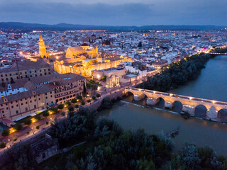 Fototapeta na wymiar Roman bridge and Mosque-cathedral of Cordoba in night. Spain