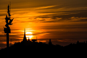 Sunset Background behind pagoda at Pranakornkiri Phetchaburi, Thailand
