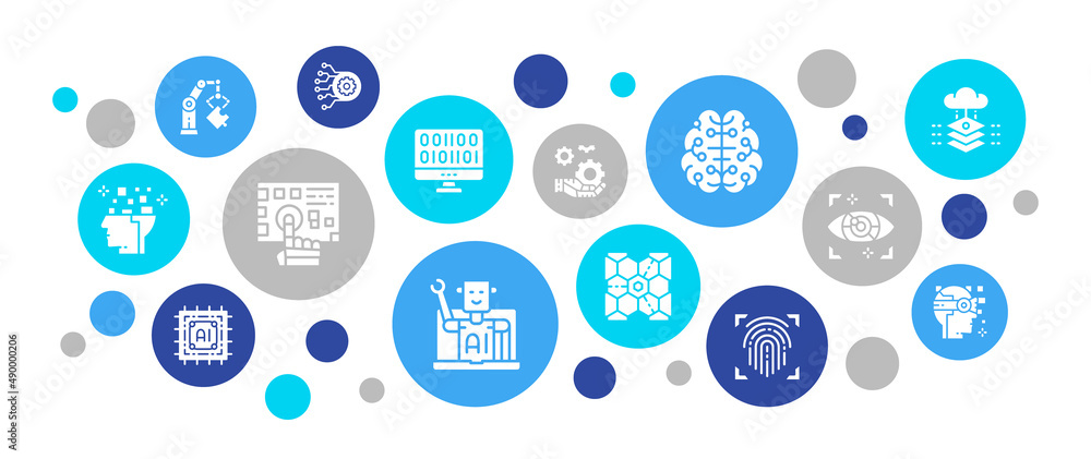 Aufkleber artificial intelligence flat vector illustration. robotics, chatbot, database, big data concept for 
