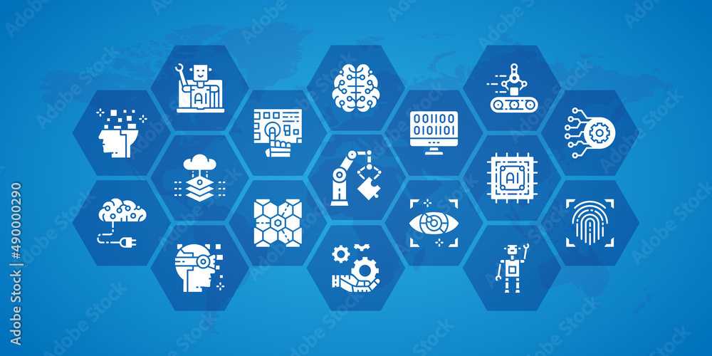 Aufkleber artificial intelligence horizontal outline illustration. robotics, chatbot, database, big data icon 