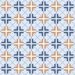 Japanese Cross Shape Mosaic Vector Seamless Pattern