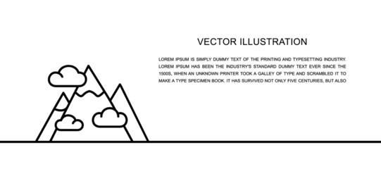 Vector mountain, mount, hill, travel, tourism one line icon. Continuous one line