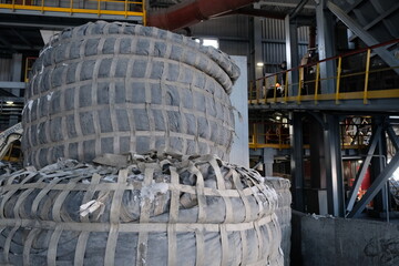 Magadan / Russia - 03.20.2019 : Bags of raw materials for processing at a metallurgical plant