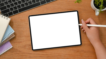 Female college student using a digital tablet