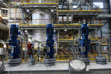 Magadan / Russia - 03.20.2019 : Pipes, filters and ore processing system at a metallurgical plant