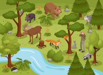 Forest Life Isometric Composition
