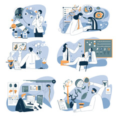 Researchers and scientists working in laboratories