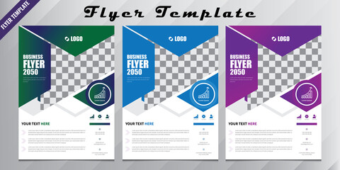 Flyer Template, Business Flyer, Corporate Flyer Layout with Image Header, Marketing flyer Accents, Brochure design, cover modern layout, poster, party flyer in A4 with colorful triangles. letter flyer