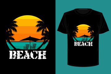 Beach retro vintage t shirt design - obrazy, fototapety, plakaty