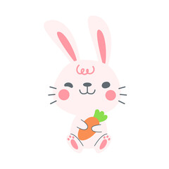 A little rabbit emerges from the hole. cartoon decorative card for children