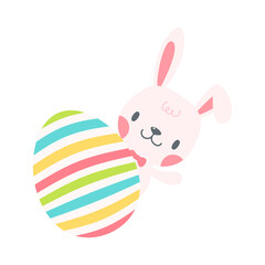 A little rabbit emerges from the hole. cartoon decorative card for children