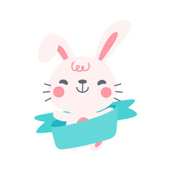 A little rabbit emerges from the hole. cartoon decorative card for children