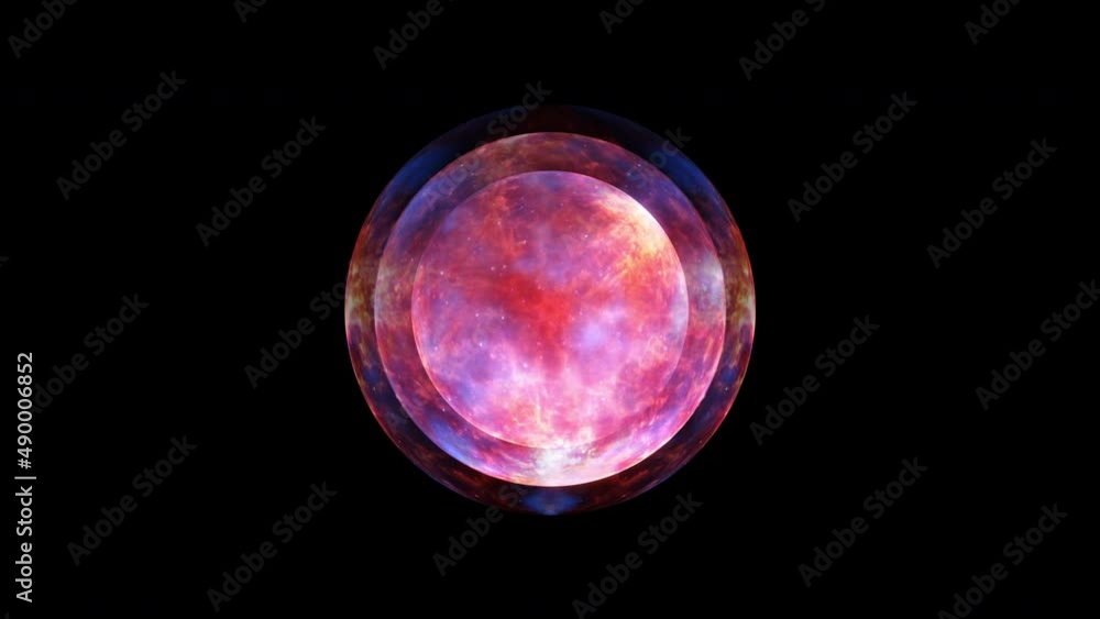 Poster abstract orange red blue energy space sphere ball. 4k 3d rendering seamless loop animation. fractal 