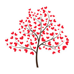Fototapeta na wymiar Love tree vector with red heart leaves vector