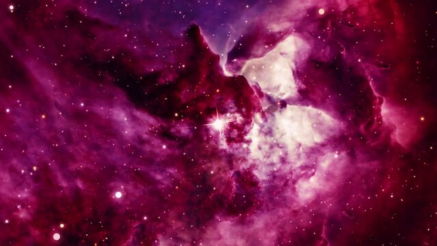 Space travel  flight into a star field. 3D rendering of Fly through in a purple red pink cloud way nebula  space galaxy in universe singularity big bang space. Abstract Sci-fi Video with Space, Galaxi