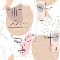 Face line pattern Abstract drawing seamless print