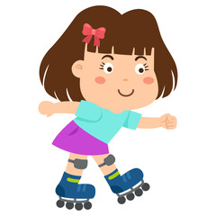 Illustration of a little girl roller roller skates