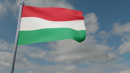 3D illustration of Hungary flag waving in the wind on a background with sky. 3d rendering illustration