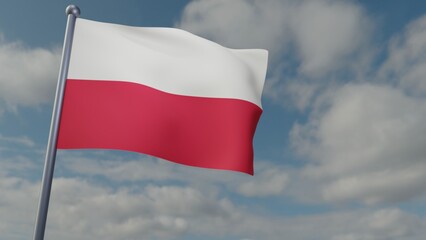 3D illustration of Poland flag waving in the wind on a background with sky. 3d rendering illustration - obrazy, fototapety, plakaty