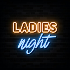 Ladies Night Neon Signs Vector. Design Template Neon Style