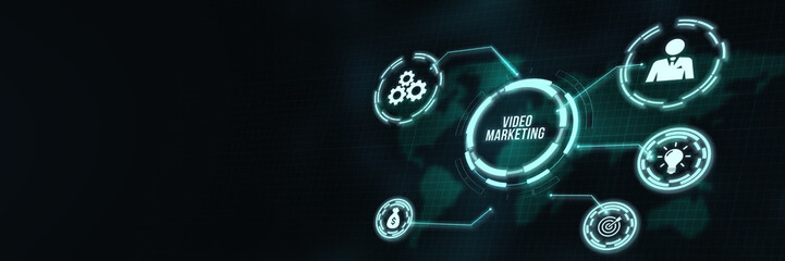 Internet, business, Technology and network concept. Video marketing and advertising concept on screen. 3d illustration.