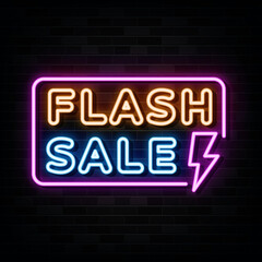 Fototapeta na wymiar Flash Sale Neon Signs Vector. Design Template Neon Style
