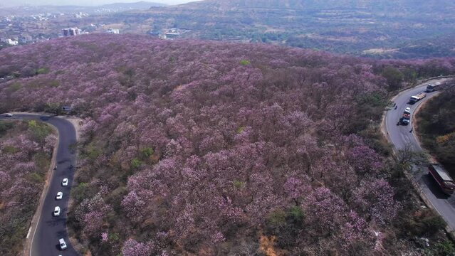 Aerial view of the Pune Bangalore highway at Katraj ghat near Pune India.