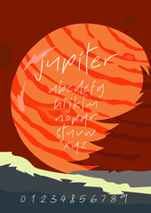 Jupiter font, lowercase letter, alphabet vecter set