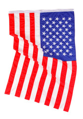 Obraz premium Closeup studio isolated top view shot pride patriotism blue and red striped star American nation USA United States of America country national fabric clothing unity rippled flag on white background